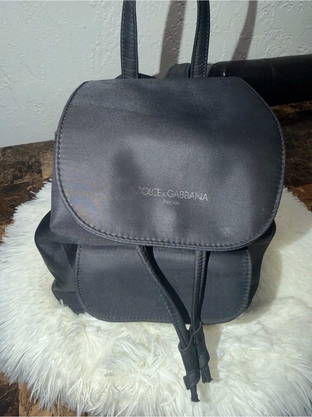 Dolce & Gabbana Black Nylon Drawstring Flap Backpack